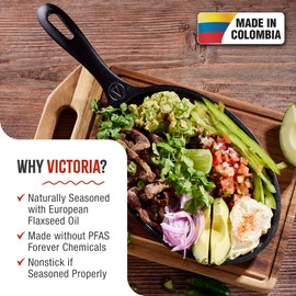Victoria Cast Iron Fajita Skillet, Black Oval Cast Iron Serving Platter, Made in Colombia