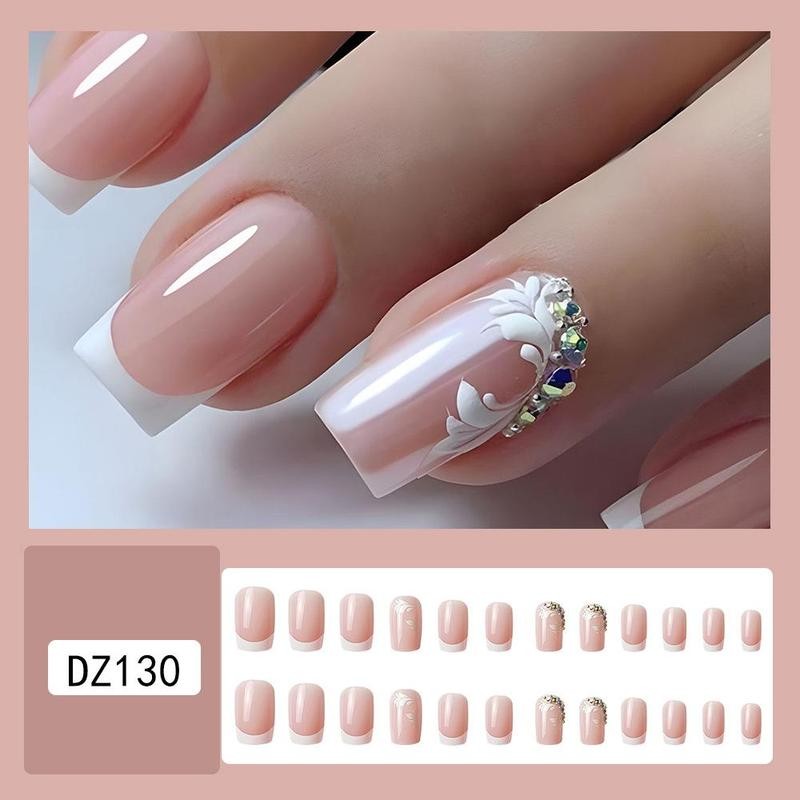 Floral Fake Nail & Nail File & Tape, Press On