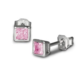 SilberDream SDO704A Women's Silver Stud Earrings Square Zirconia Pink SDO704A Silver Stud Earrings, Sterling Silver Cubic Zirconia, Cubic Zirconia