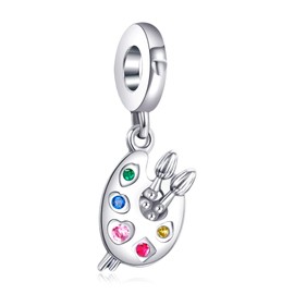 LaMenars Charms Pink Paw Dangle 925 Sterling Silver Dog Bone Pendant Bead with Zirconia Fits Europe Charm Bracelet Necklace, Gifts for Women Girls, Silver, Cubic zirconia