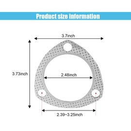 2PCS Car Exhaust Gasket, 2.5" 3-Bolt Exhaust Pipe Flange Gasket with SS Fire Ring, Replacement Exhaust Flange Gasket with High Temp Gasket Material for SUV Car Truck
