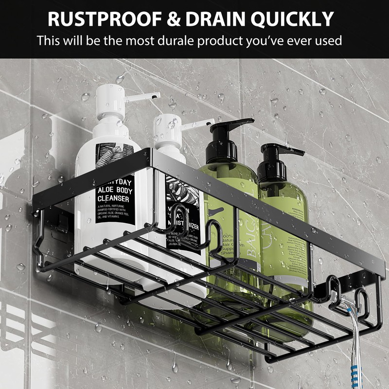 Moforoco Large Shower Caddy Shelf Organizer Rack, Self Adhesive Black