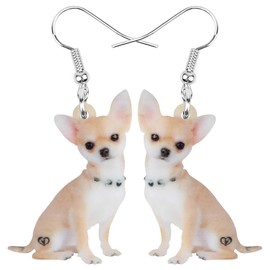 DOWAY Acrylic Cute Chihuahua Dog Earrings Dangle Drop Fashion Pet Jewelry for Women Charm Gifts (Beige)