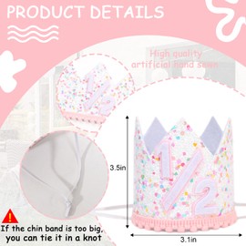 BASCT Pink Sprinkle 1/2 Birthday Crown for Girls - Colorful Dots Half Birthday Party Hat, Girls Half Birthday Decorations, Sprinkle 1/2 Birthday Hat Outfit, Sugar Sprinkle Girl Birthday Photo Props