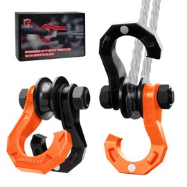 AMBULL D Ring Split Shackle with Snatch Block 2Set, 3/4" Split Shackles w/Snatch Block Pulley, Heavy Duty Shackle for Towing Winch, Pulley for Off-Road Vehicle Recovery, Truck, ATV, UTV, BlackOrange