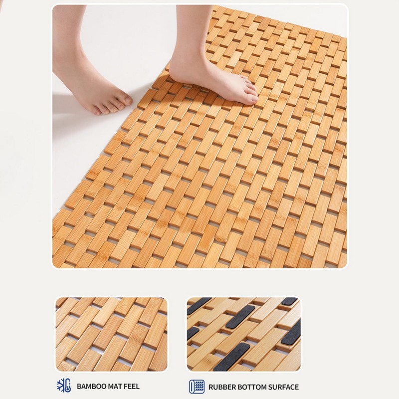 Liveinu Non-Slip Bamboo Bath Mat for Luxury Shower, Dark Khaki,