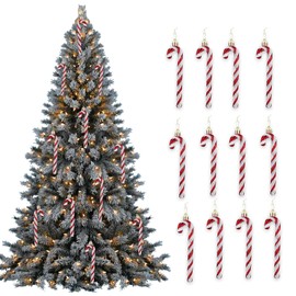 12Pack Christmas Glitter Candy Cane, Twisted Crutch Canes Christmas Tree Pendant Hanging Decoration for Xmas Gift Home Party Ornaments (Red)