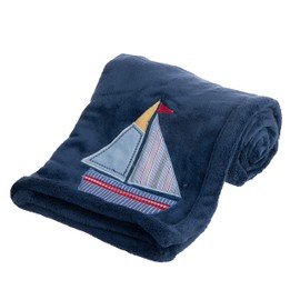 Plush Baby Blanket Super-Soft for Boys and Girls, Gifts for Kids Embroidered Fleece Baby Blanket, Portable Bed Throws for Baby Crib and Toddler Bed, 30”x40” (Navy Sailboat)