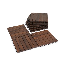 VICTORY RELAX Acacia Wood Patio Deck Tiles - 9 Pcs 6 Slats Interlocking Decking Tiles for Patio Decor, Waterproof Indoor & Outdoor Use, Balcony Garden Decking Tile (12.24 * 12.24 * 0.75 inches) Brown