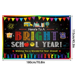 JKQ Here’s to a Bright School Year Backdrop Banner Colorful Welcome Back to School Background Banner Kindergarten Preschool First Day of School Party Decorations School Classroom Photo Booth Props