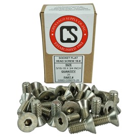 Stainless 5/16-18 x 3/4" (5/8" to 3" Available) Socket Flat Head Screws, Full Thread, Hex Drive, Stainless Steel 18-8, Coarse Thread (5/16-18 x 3/4")