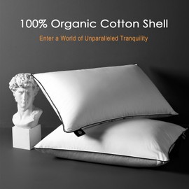 DWR Cloud-Like Luxury Goose Feathers Down Pillows Set of 2, Soft & Fluffy Support with 100% Organic Cotton Cover, Ideal for Back & Stomach Sleepers – Not for Firm Pillow Lovers (20"x36")