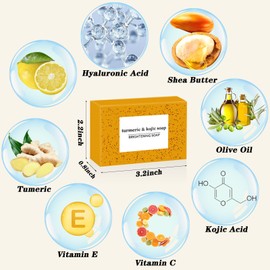 Kojic Acid & Turmeric Soap Bar for Dark Spot Removal Face Bodily Brightening & Moisturizing Soap with Vitamin C, Shea Butter for Face Underarms Legs, 4Pcs