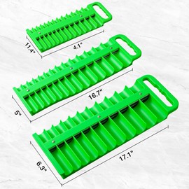 Reniteco Magnetic Socket Organizer Set, 3 Pcs Green Portable Heavy Duty Socket Rail Set: 1/4-Inch x 22 Pallets, 3/8-Inch x 28 Pallets, 1/2-Inch x 26 Pallets, Hold 76 Sockets - Fit Shallow&Deep Sockets
