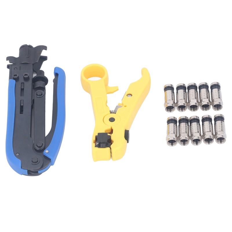 Coax Crimper Tool Kit for Cable Compression with Stripping Tool