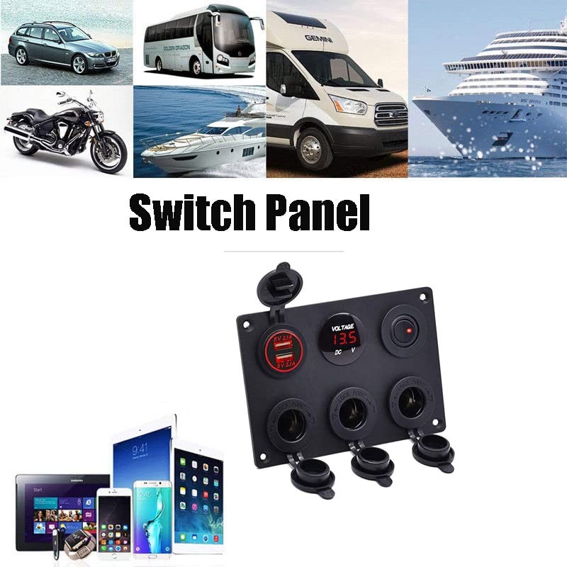 Riloer 12 V Car Control Switch Panel Voltmeter Dual USB