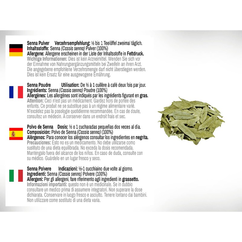 DR WAKDE'S Senna Leaf Powder (Cassia Senna) - 1Kg (2.2lb)