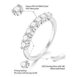 SILVERNANA 7 Stones Moissanite Wedding Band for Women Sterling Silver 7-Stone Moissanite Eternity Ring for Her Size 9