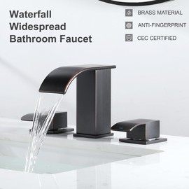 Waterfall Bathroom Faucets for Sink 3 Hole - Modern Bathroom Faucet with Pop-up Drain, 8 Inch Widespread Bathroom Sink Faucet 2-Handles, Lavatory Vanity Faucet with Supply Lines, Oil-Rubbed Bronze