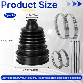 Axle CV Boot Repair Kit 2 Pack (19mm-24mm) – Silicone CV Joint Boot Replacement for Toyota Camry, RAV4, Highlander & Other Vehicles – With 4 Stainless Steel Clamps & 6 Cable Ties