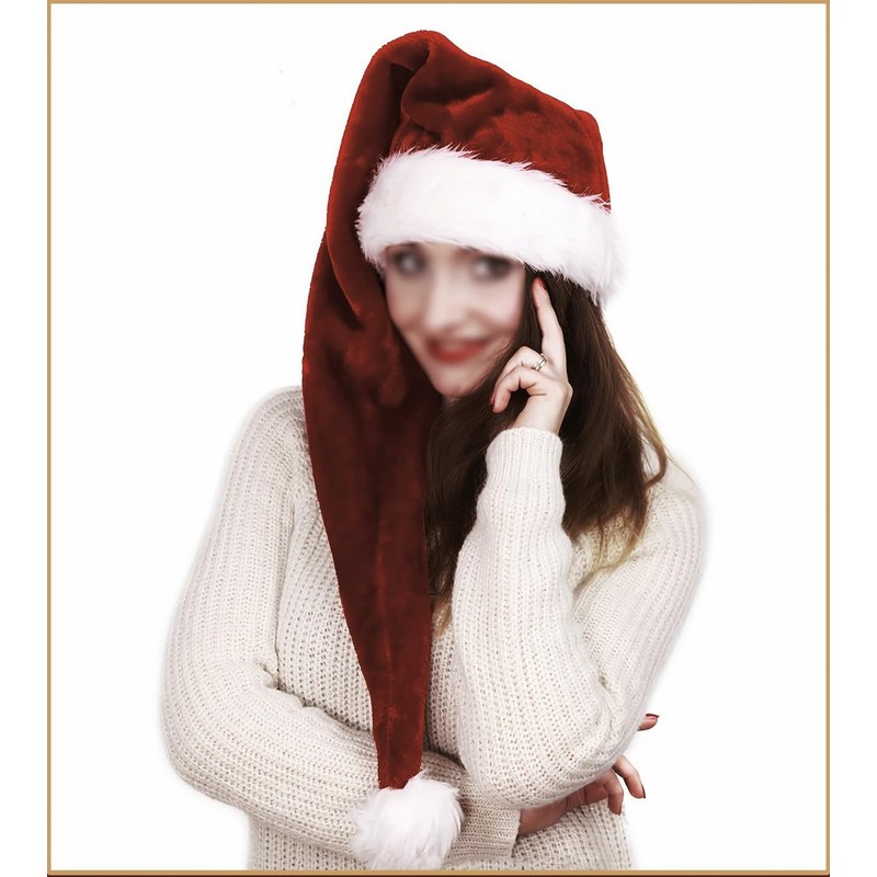 YYCRAFT Long Burgundy Santa Hat Deluxe Christmas Hat for Adults