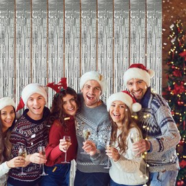 10 Pack Silver Foil Curtain Backdrop Metallic Tinsel Foil Fringe Curtains Photo Booth Props for Birthday Wedding Engagement Bachelorette Christmas Holiday Celebration Party Decorations Supplies