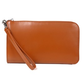 Mura Clutch Bag, Men's, Genuine Leather, Cordovan Style, L-Shaped Zipper, Carbon Leather, Cordovan style/camel