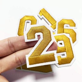 Juland 2 Sets of Numbers Embroidered Patches Iron On Embroidered Custom Backpack Patches Sew On Applications for Men, Women, Boys, Girls, Kids – Gold