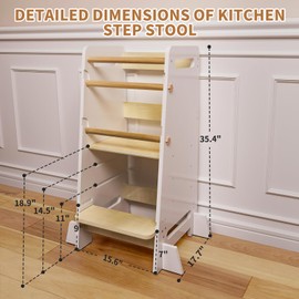 MangoHood Kitchen Step Stool for Toddlers - Kids Montessori Learning Standing Tower Ideal Toddler Kitchen Helper Kids Stool for Counter Children’s Standing Stepstool for Bathroom Sink (Natural/White)