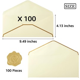 100 Pack #10 Business Envelopes with Gold Border, Self Seal Standard Envelopes with Gold Stickers for Office, Checks, Letter Mailing, Invoices, 4 1/8 x 9 1/2 Inches (Cream Color)