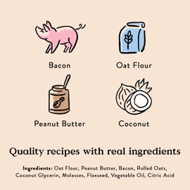 Bocce's Bakery Bac'n Nutty Soft & Chewy Dog Treats, Wheat-Free PB & Bacon Flavored All Natural Limited Ingredient Oven Baked Cookies for Dogs, 6 oz Bag