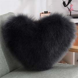 champracer Heart-Shaped Plush Cushion Soft Throw Cushion Decorative Cushion Sofa Decorative Valentine's Day Easter (40 x 50 cm, Dark Grey)