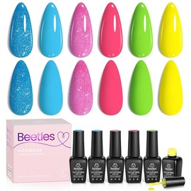 Beetles Gel Nail Polish Set 6 Colors Pastel Yellow Pink Blue Gel Polish Gel Nail Polish Soak Off Nail Lamp Uv Gel Nail Kits Nail Art Manicure DIY Nail Home - Color: Summer Crush