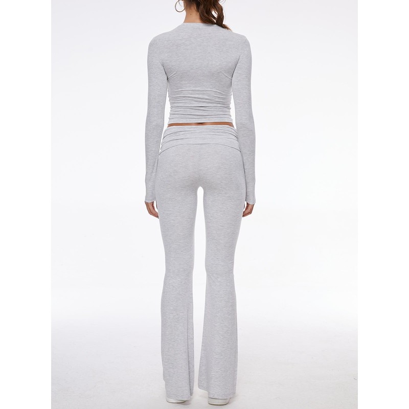 AnotherChill Women's 2 Piece Lounge Sets Fold-over Flare Pants Set