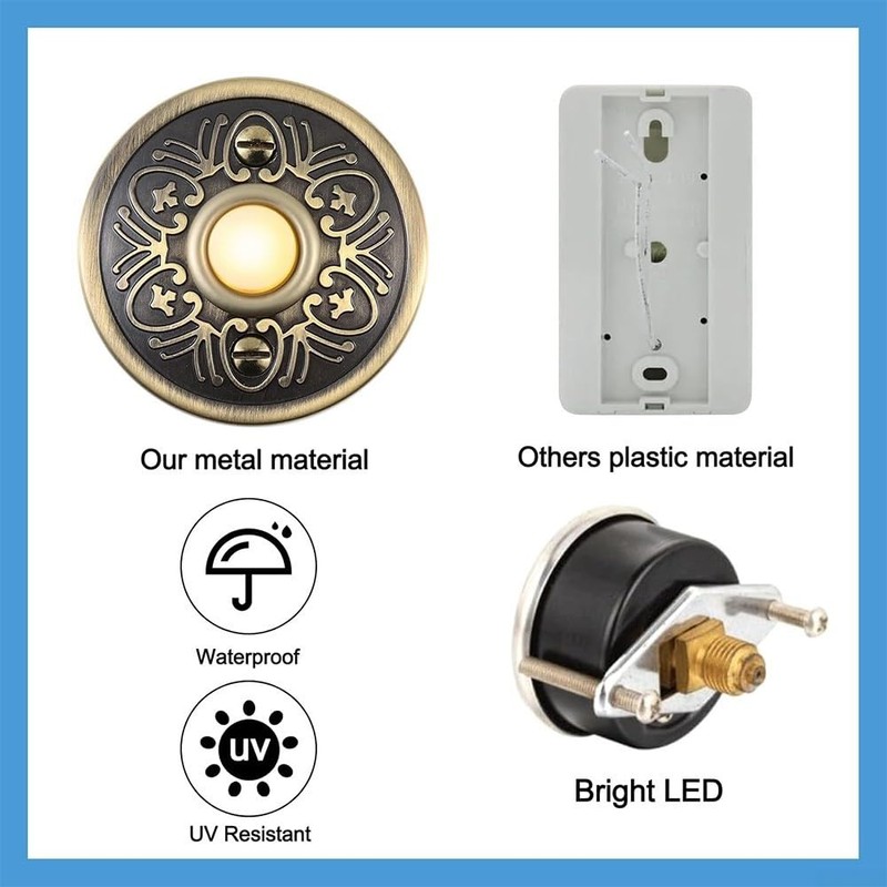 Doorbell Push Button, Bronze Lighted Doorbell Button Wall Mount Door