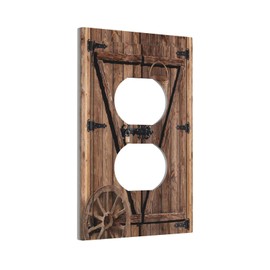 Rustic Barn Door 1 Gang Outlet Covers Duplex Receptacle Wall Plate Decorative Electrical Faceplate Switchplates for Country Bedroom Decorate 5" x 3 Large Size