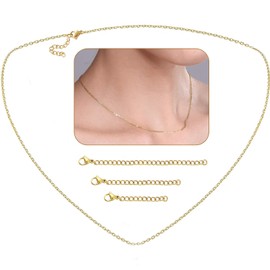 HOLAILS 3 Pcs Necklace Extenders + 1 Pcs Gold Necklaces for Women Titanium Stainless Steel 18K Real Gold Vacuum Plated No Tarnish Gold Necklace，Resistant | Fine Gold Chain