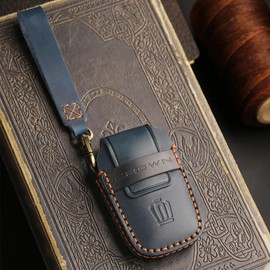 【LEXLEYS New Type Keychain】Toyota New Prius 60 Series Dedicated Genuine Leather Keychain Leather Cover with PRIUS Logo Scratch Protection Custom Smart Key Holder, blue