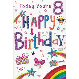 Simon Elvin WONDERFUL COLOURFUL MULTICOLOURED FUN FILLED 8TH BIRTHDAY GREETING CARD