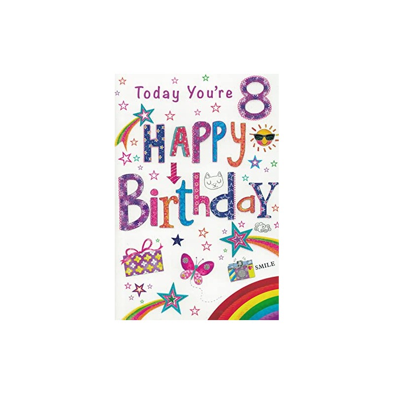 Simon Elvin WONDERFUL COLOURFUL MULTICOLOURED FUN FILLED 8TH BIRTHDAY GREETING