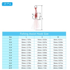 PATIKIL Double Fishing Assist Hooks Kit, 20 Pcs Glow Jigging Hook Slow Fast Fall Jigs Fishing Hooks for Vertical Jigging Lures, Green (8#, 2"x0.3")