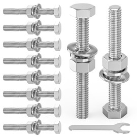 GAGIRA 10PCS 3/8-16" x 4" 304 Stainless Steel Fully Threads Bolt, Hex Head Bolts with Nut Spacer and Spanner