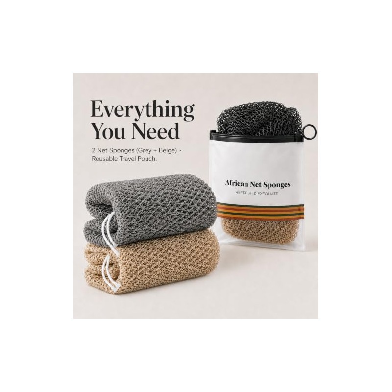 African Net Sponge 2 Pack - Exfoliating Body Scrubber &