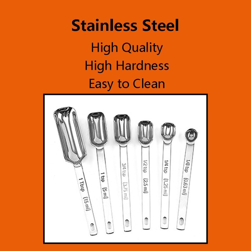 6 Pcs Measuring Spoons, Stainless Steel Rectangle Teaspoon Measuring Spoons