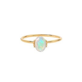 YoTreasure 14K Gold Rings, Ethiopian Opal Yellow Gold Solitaire Rings for Women - Birthstone Rings for Birthday Gift