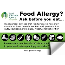 Food Allergy Poster | A4 Sticker | Awareness Safety Sign | Health and Safety Food and Kitchen Allergy Intolerance | Ask Before You Eat Poster