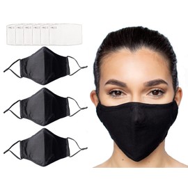 Habac Studio Pack of 3 Face Masks + 6 PCS PM 2.5 FILTERS Face Mask Cover Bandana Balaclavas Face Masks Washable UK Reusable Face Mask Black Face Masks Nose Wire Unisex. UK Seller (Black)