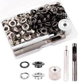 Grommet Tool Kit, 1/4 Inch Grommets Eyelets Sets, 110 Set Eyelets Kit with 3 Pcs Installation Tools and 1 Pcs Storage Box, Stainless Steel Grommets for Fabric, Tarps, Clothing (Black and Silver)