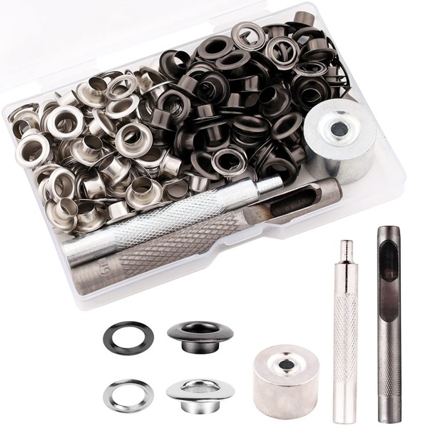 Grommet Tool Kit, 1/4 Inch Grommets Eyelets Sets, 110 Set