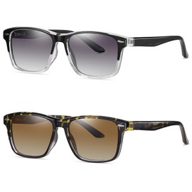 PROUDDEMON Square Sunglasses Polarized UV Protection Trendy Designer Sun Glasses Men Women, Gradient Black- Brown, One Size